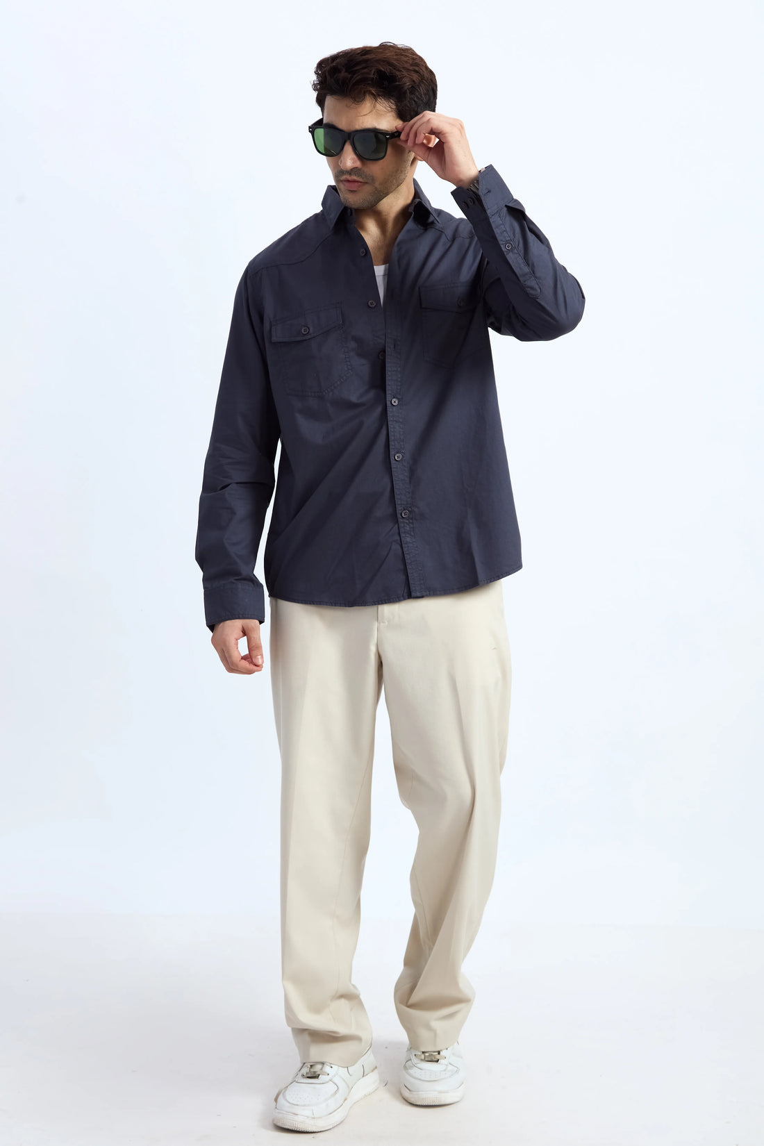 JONESBURG DARK GREY DOUBLE POCKET REGULAR FIT SHIRT