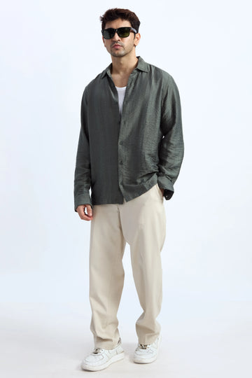 OLIVE JACQUARD FLOWING SHIRT