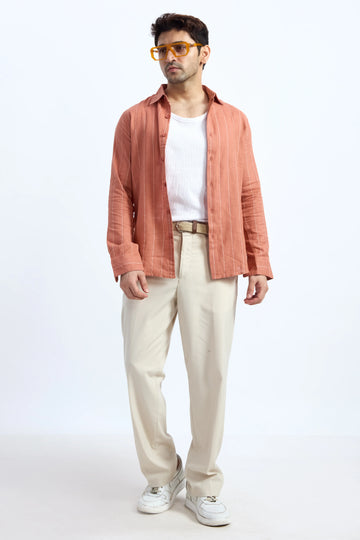 ORANGE PINSTRIPE COTTON TEXTURED SHIRT