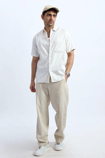 XKIND OFF WHITE SELF STRIPES REGULAR FIT SHIRT