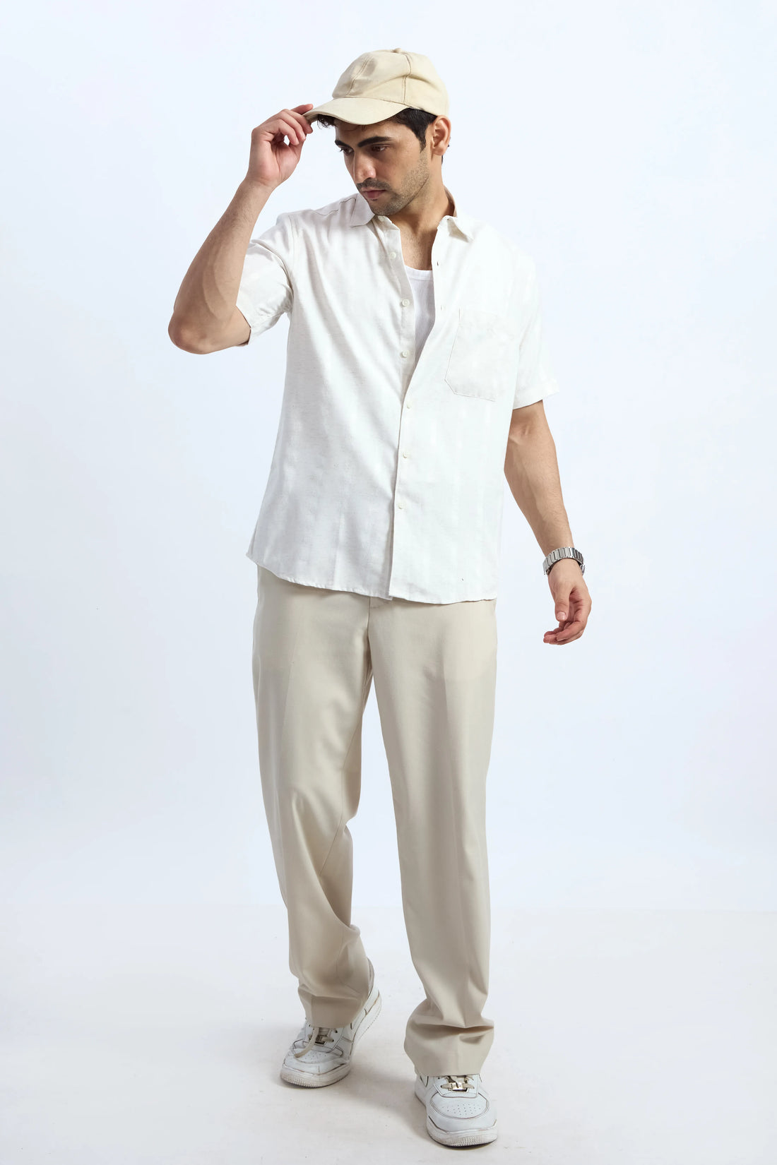 XKIND OFF WHITE SELF STRIPES REGULAR FIT SHIRT