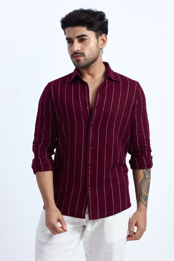 MAROON PINSTRIPE COTTON TEXTURED SHIRT