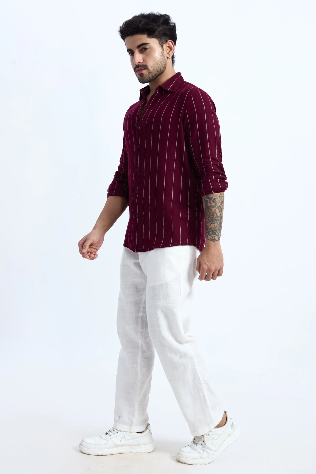 MAROON PINSTRIPE COTTON TEXTURED SHIRT