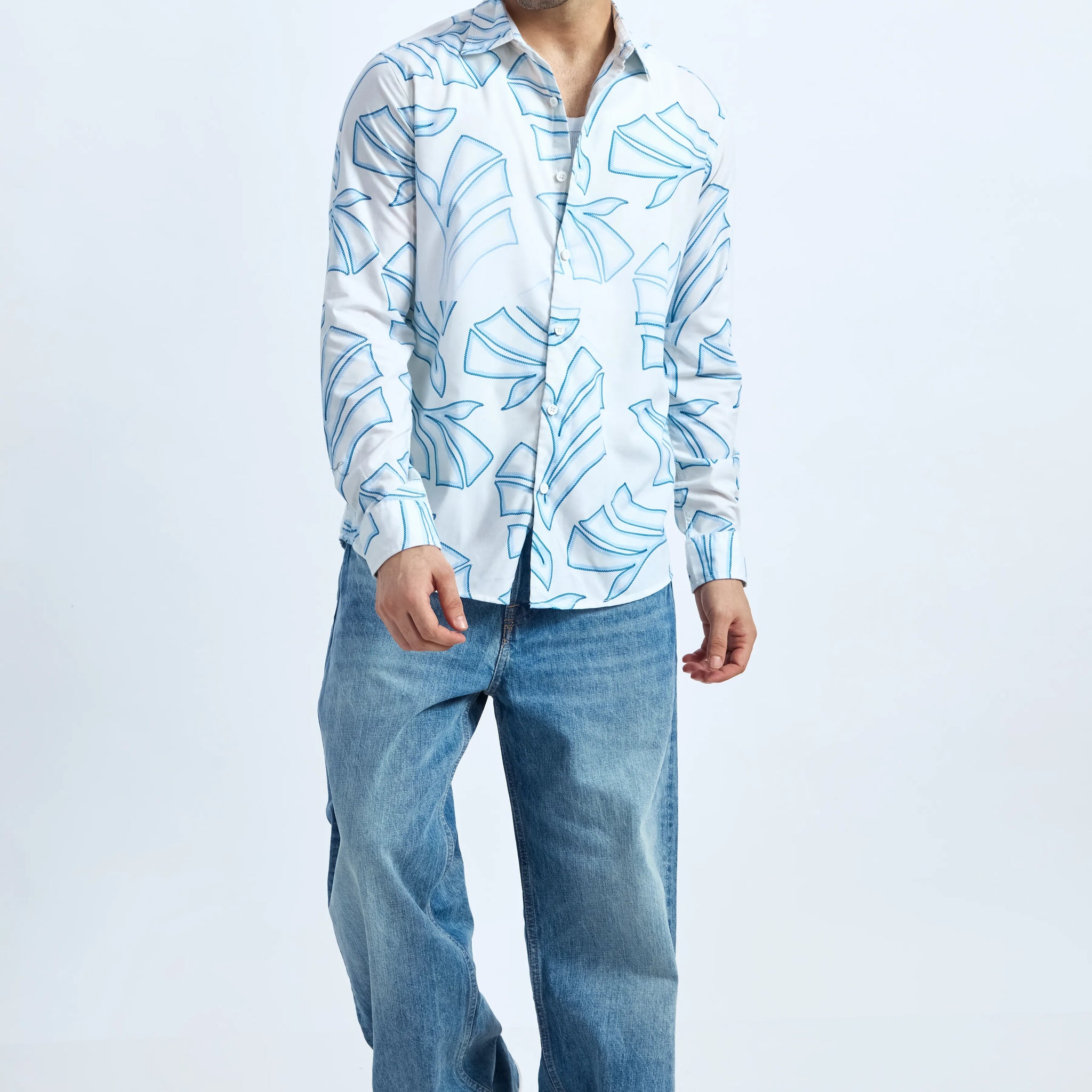 WHITE PRINTED REGULAR FIT TENCEL SHIRT
