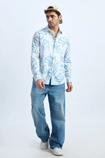 WHITE PRINTED REGULAR FIT TENCEL SHIRT