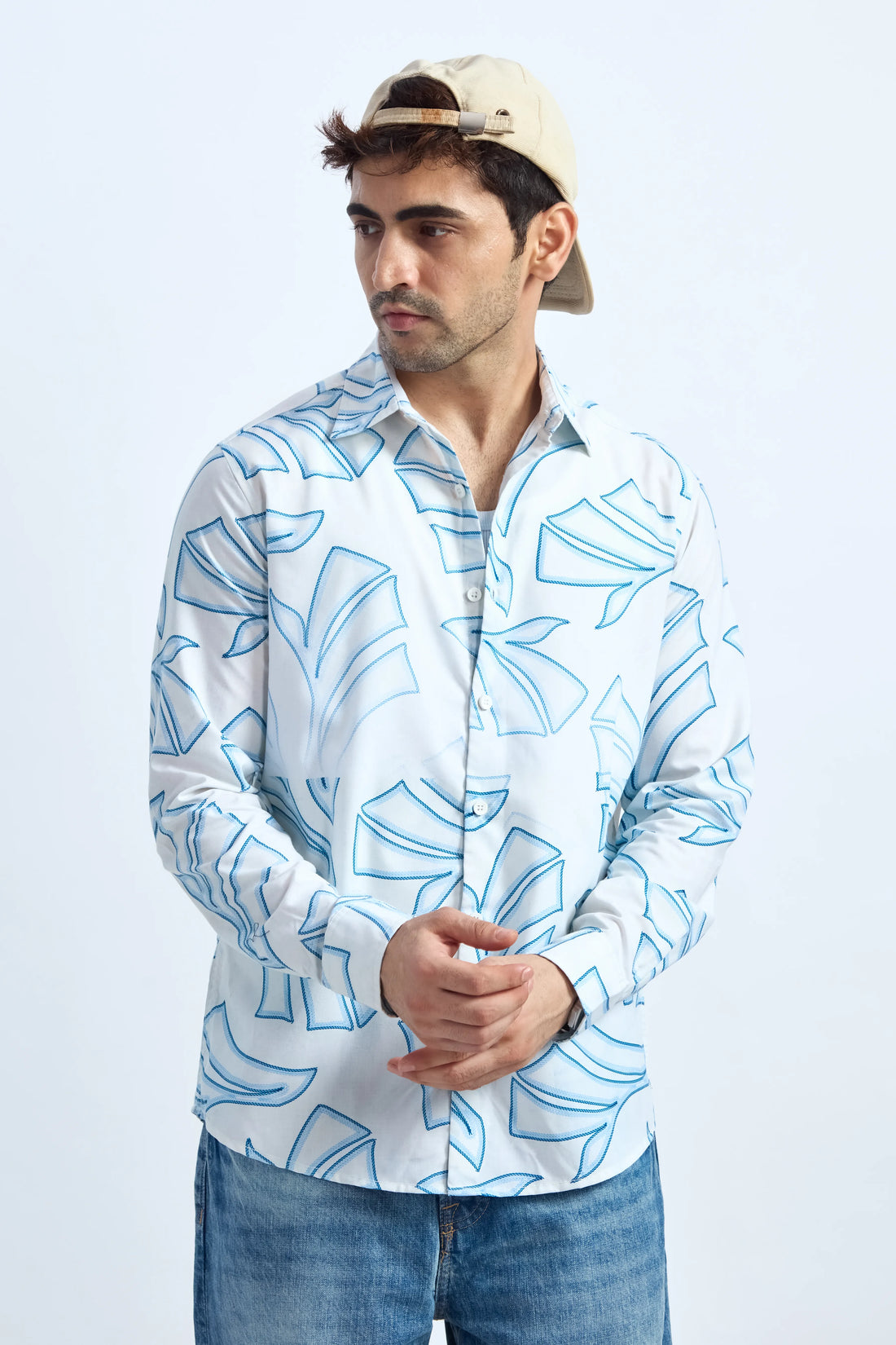 WHITE PRINTED REGULAR FIT TENCEL SHIRT