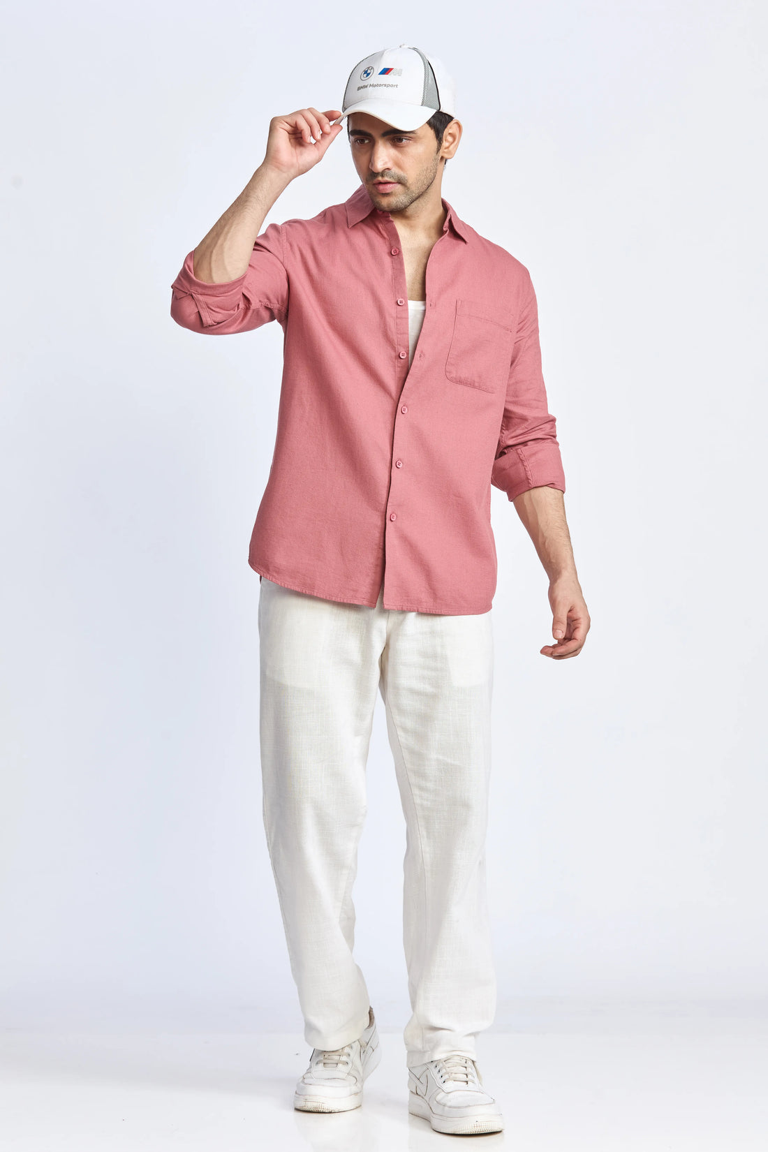 PEACH CROPPED FIT TEXTURED SHIRT