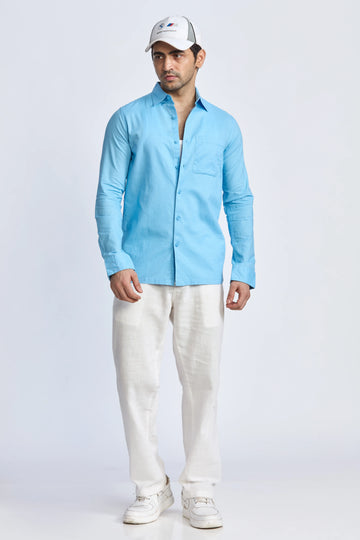 SKY BLUE XKIND CROPPED FIT COTTON CHECK SHIRT