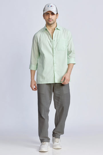 LIGHT GREEEN CROPPED FIT COTTON CHECK SHIRT