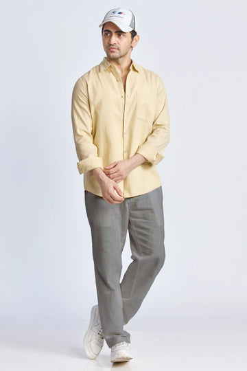 CREAM CROPPED FIT TEXTURED SHIRT