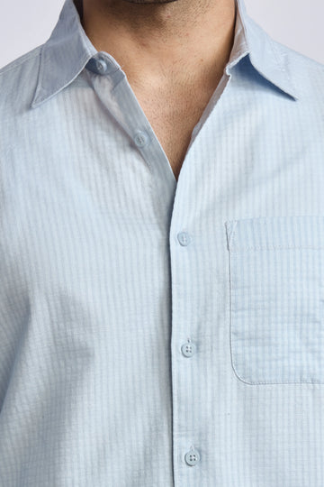 LIGHT BLUE XKIND CROPPED FIT COTTON CHECK SHIRT