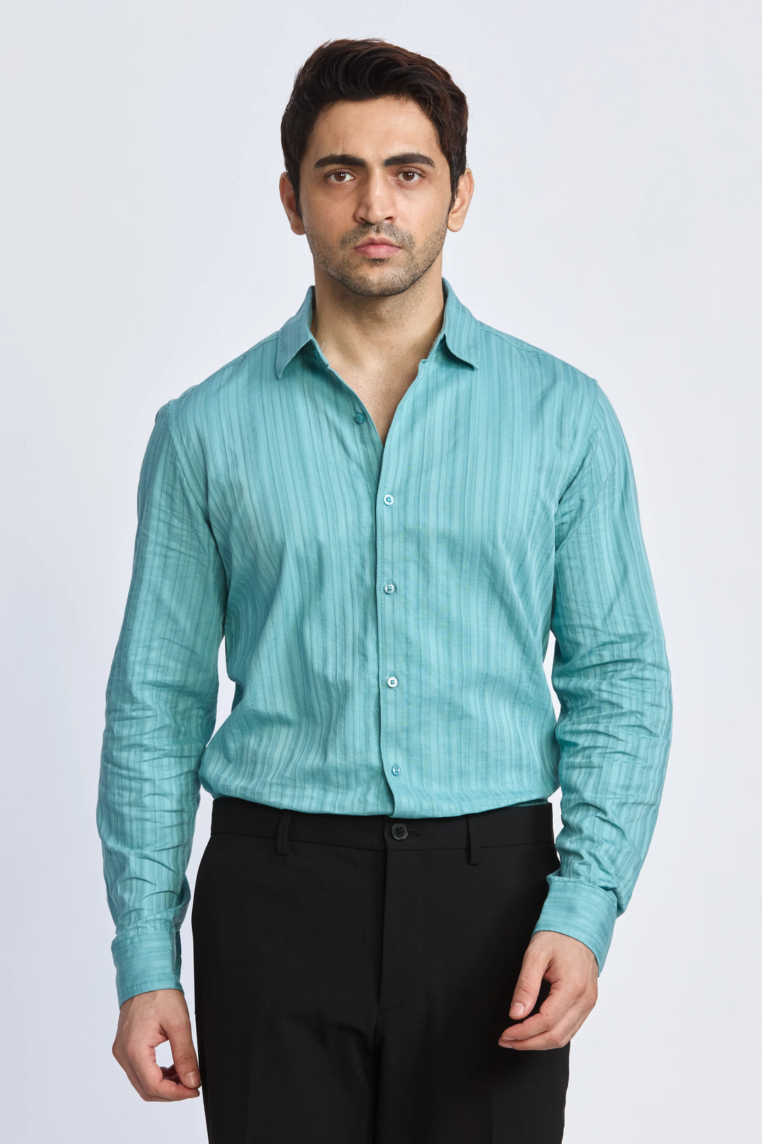 JONESBURG AQUA BLUE SLIM FIT FORMAL SHIRT