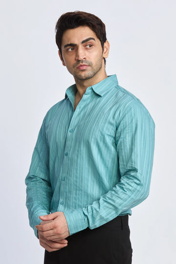 JONESBURG AQUA BLUE SLIM FIT FORMAL SHIRT