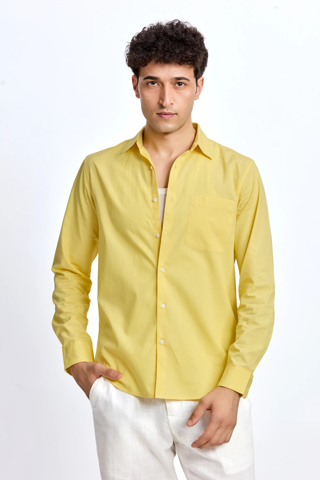 YELLOW POPLIN REGULAR FIT SHIRT