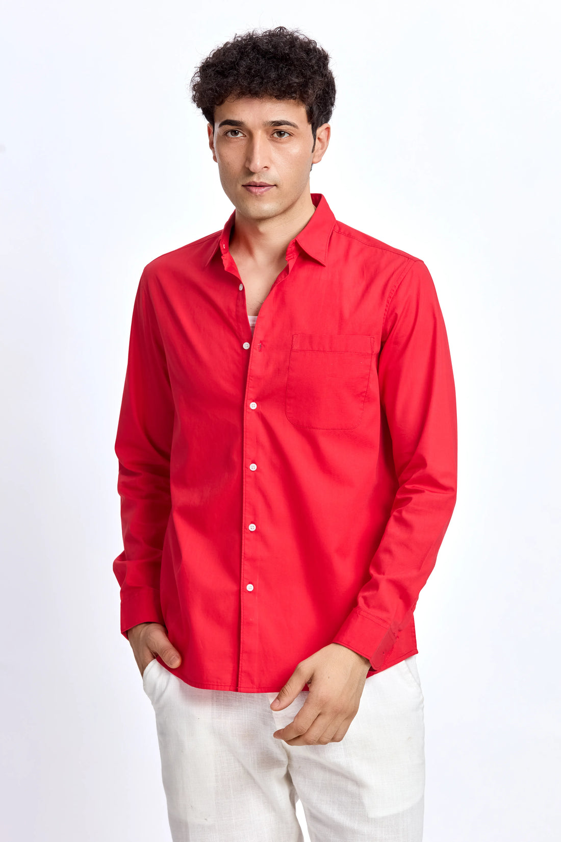 CHERRY RED  POPLIN REGULAR FIT SHIRT