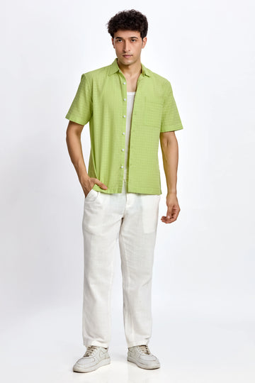 LIGHT GREEN TEXTURED BOXY FIT SHIRT