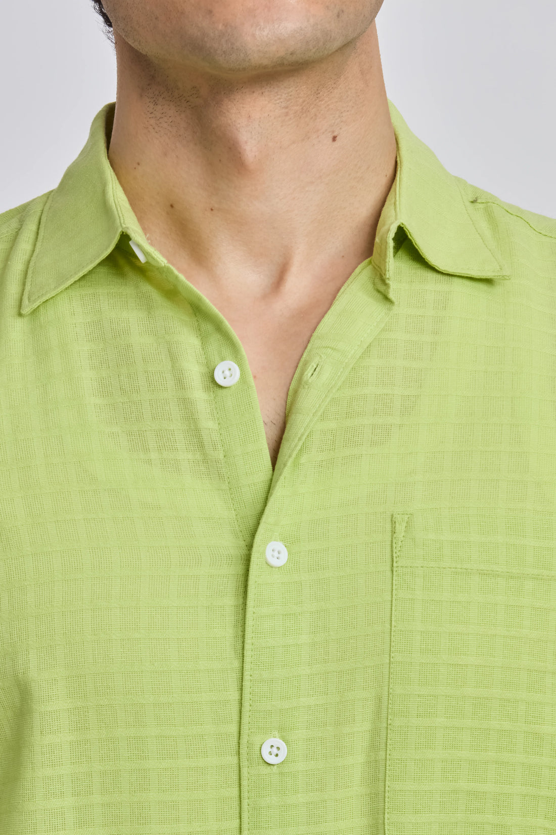 LIGHT GREEN TEXTURED BOXY FIT SHIRT