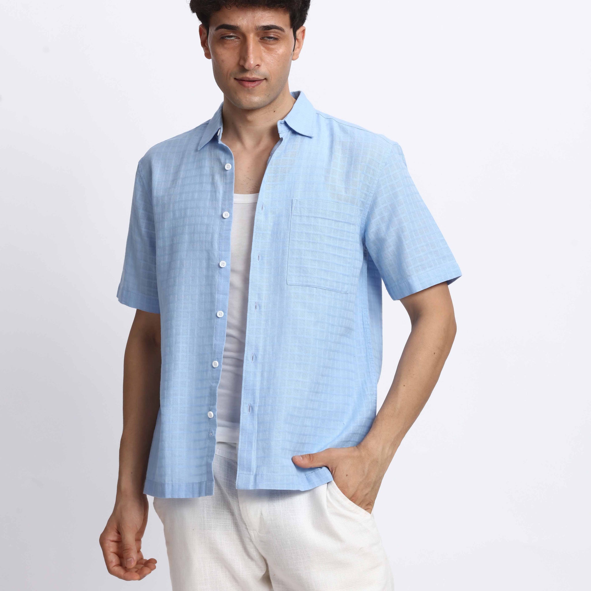 PASTEL BLUE RELAXED BOXY SHIRT