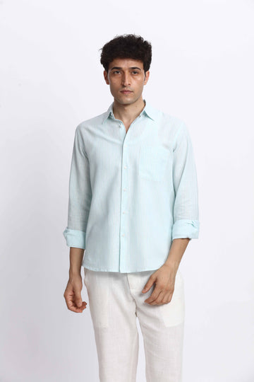 MINT BLUE PINSTRIPE REGULAR FIT SHIRT