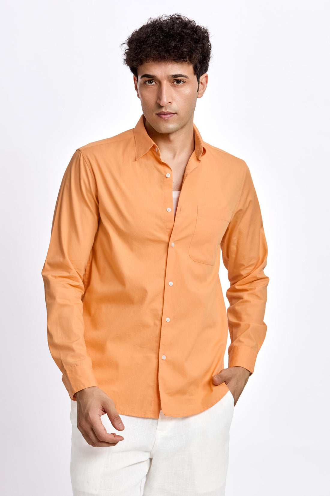ORANGE POPLIN  REGULAR FIT SHIRT