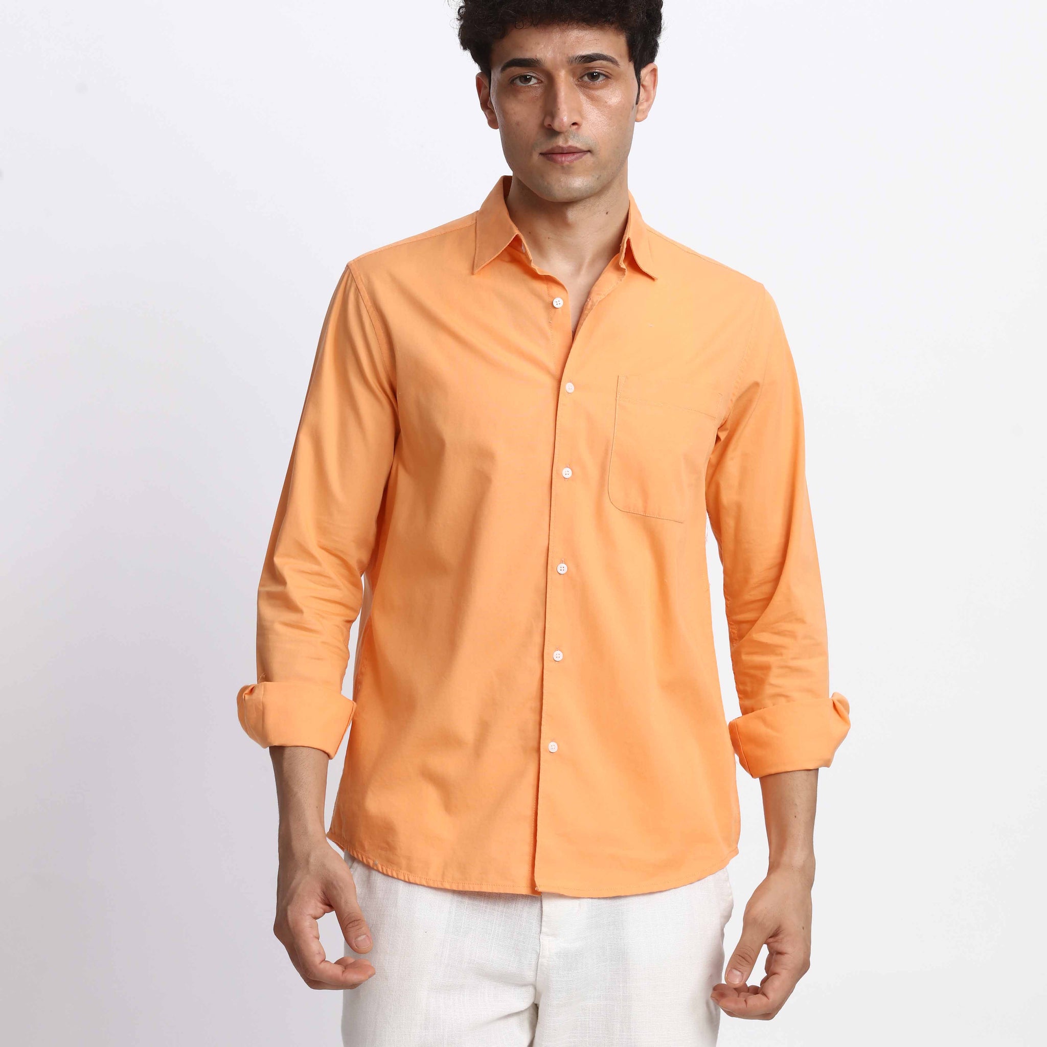 ORANGE POPLIN REGULAR FIT SHIRT