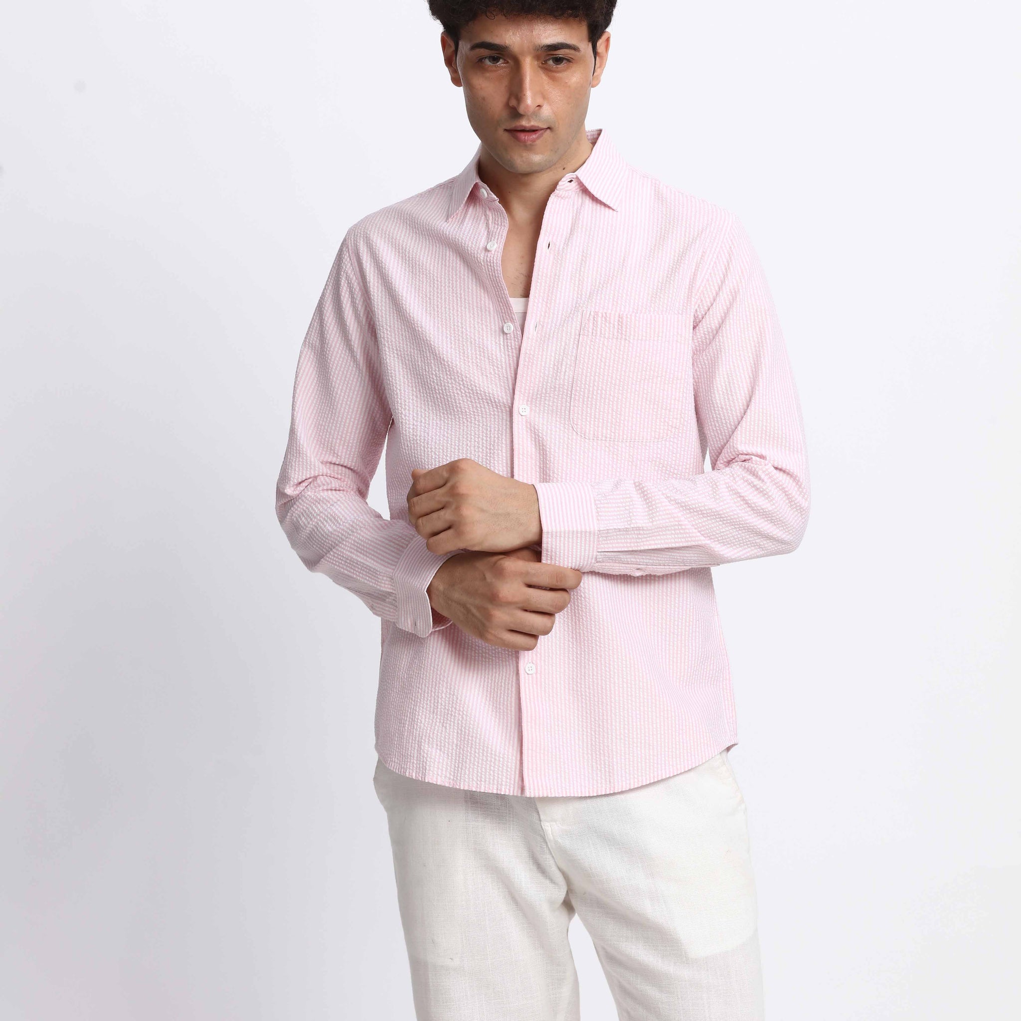 LIGHT PINK SEERSUCKER REGULAR FIT SHIRT