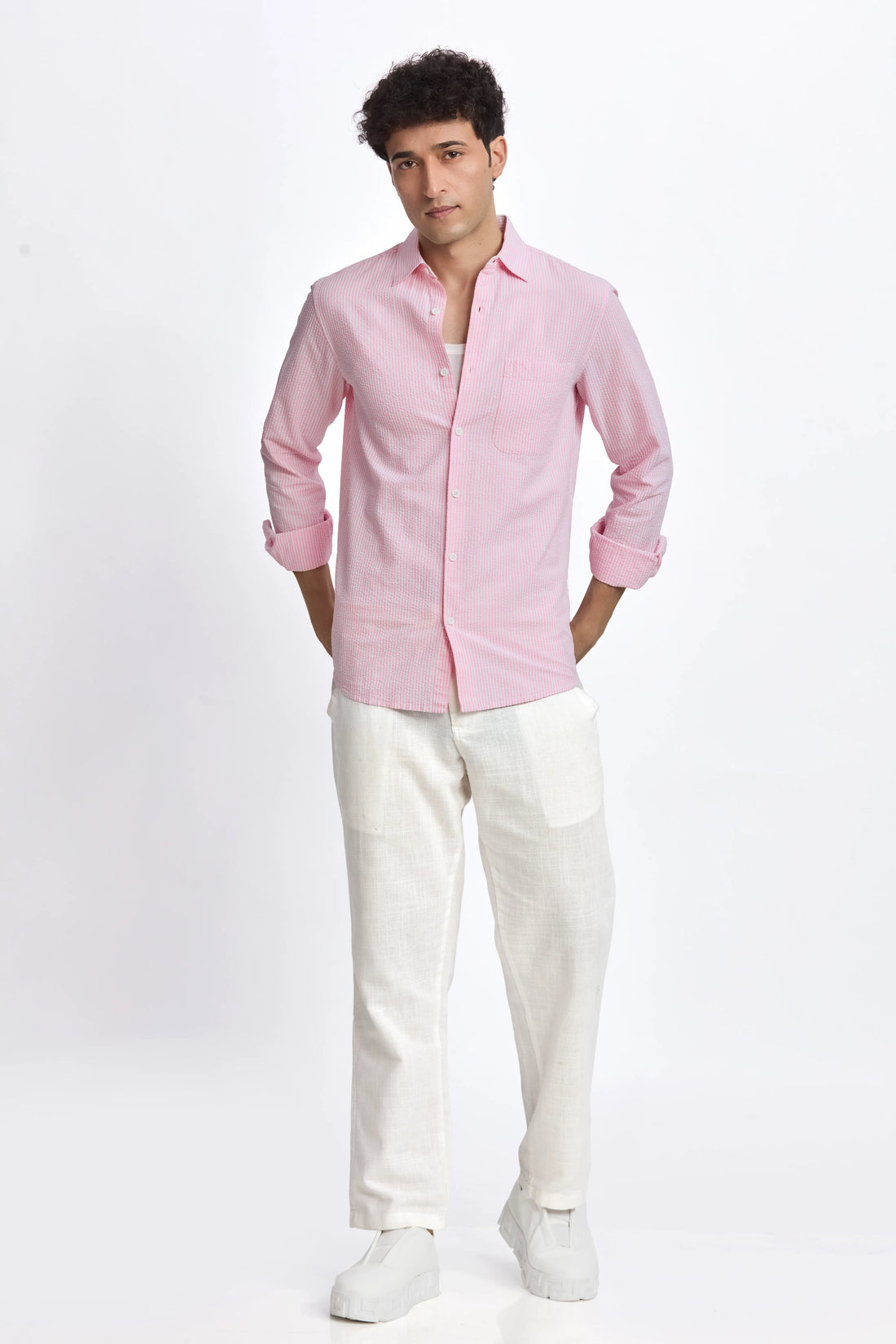 SEER SUCKER TEXTURED STRIPE REGULAR FIT SHIRT