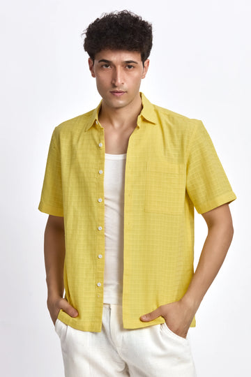 YELLOW TEXTURED BOXY FIT SHIRT