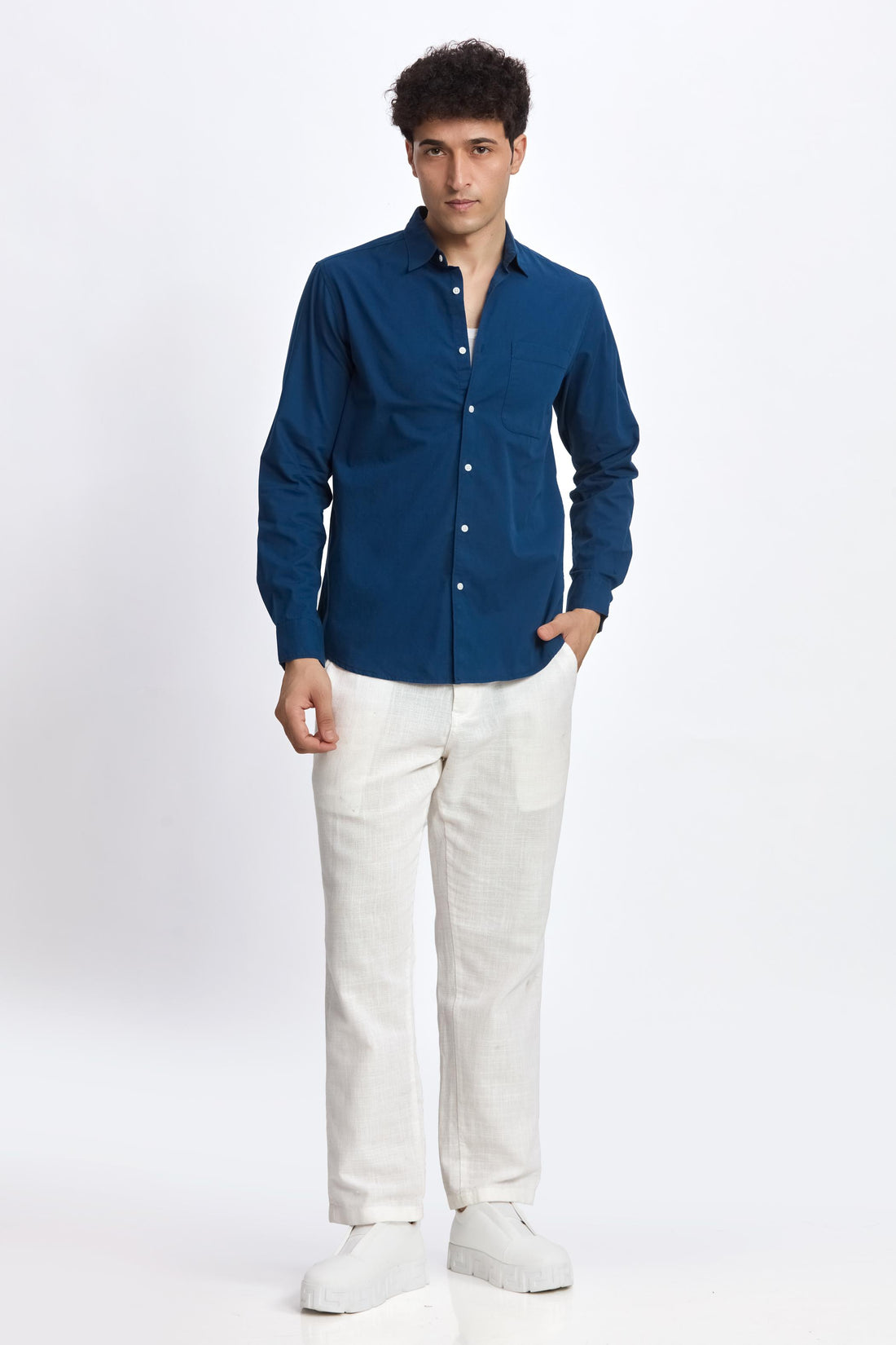 NAVY POPLIN REGULAR FIT SHIRT