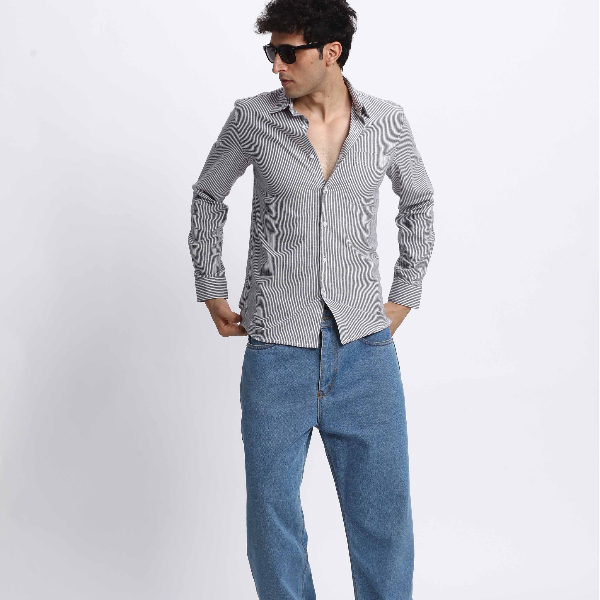 BLACK STRIPE TEXTURED SHIRT