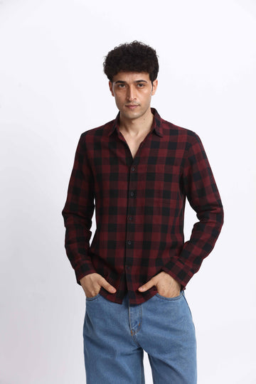 DARK RED CHECK REGULAR FIT SHIRT