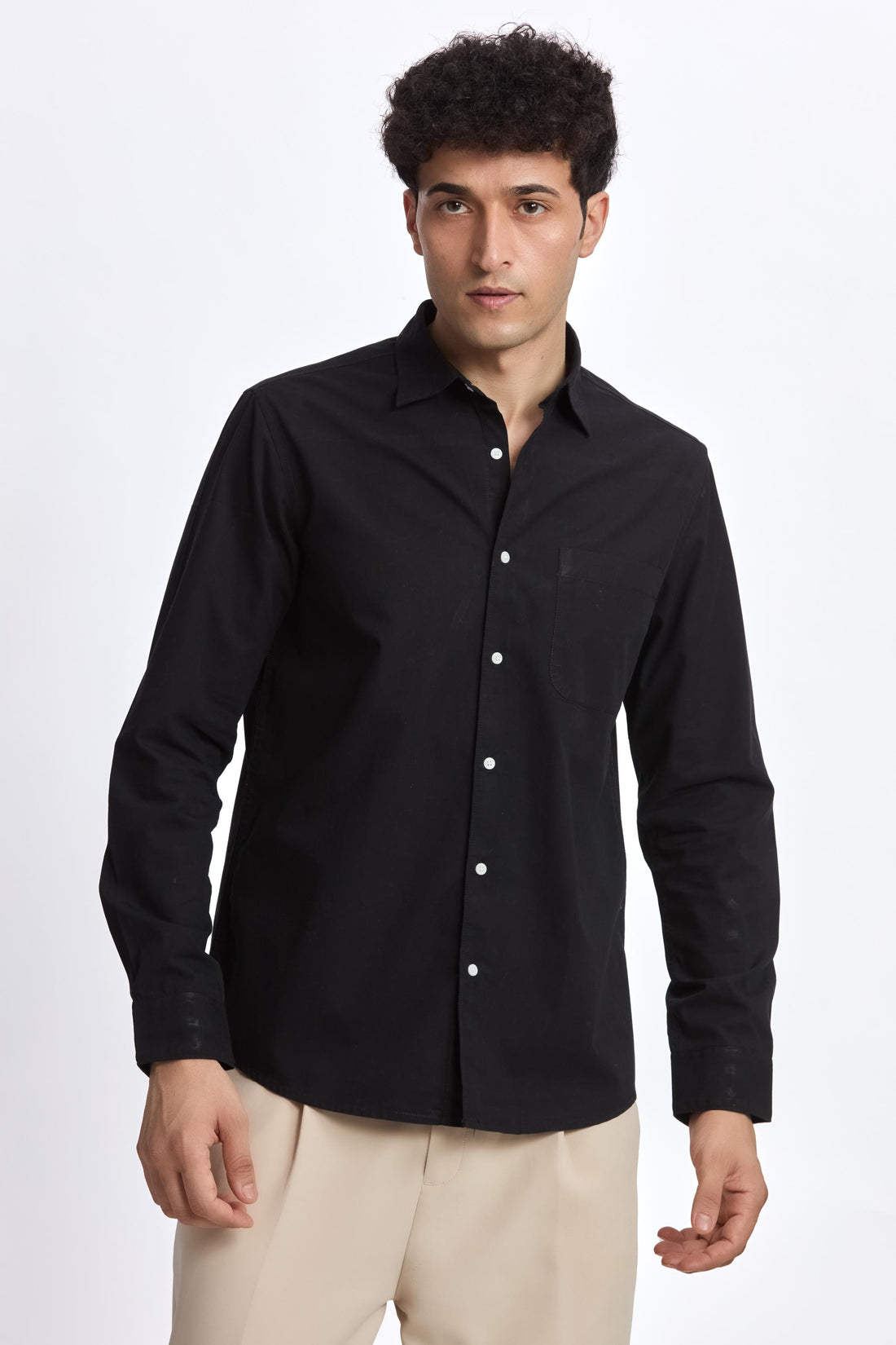 BLACK POPLIN  REGULAR FIT SHIRT