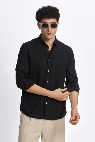 BLACK POPLIN  REGULAR FIT SHIRT