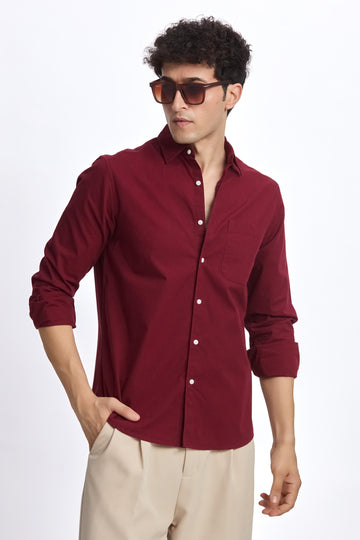MAROON POPLIN REGULAR FIT SHIRT