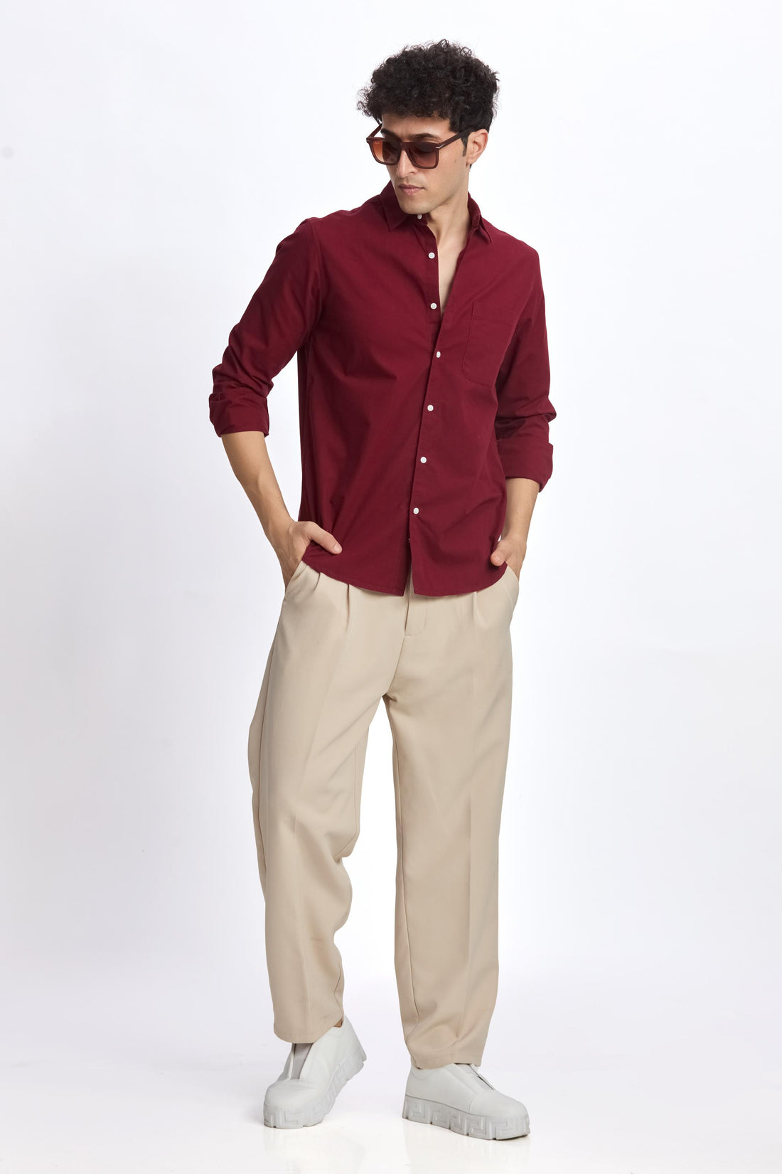MAROON POPLIN REGULAR FIT SHIRT