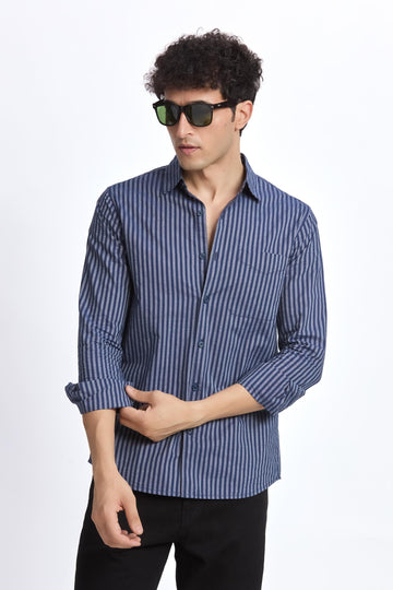 NAVY STRIPE REGULAR FIT SHIRT