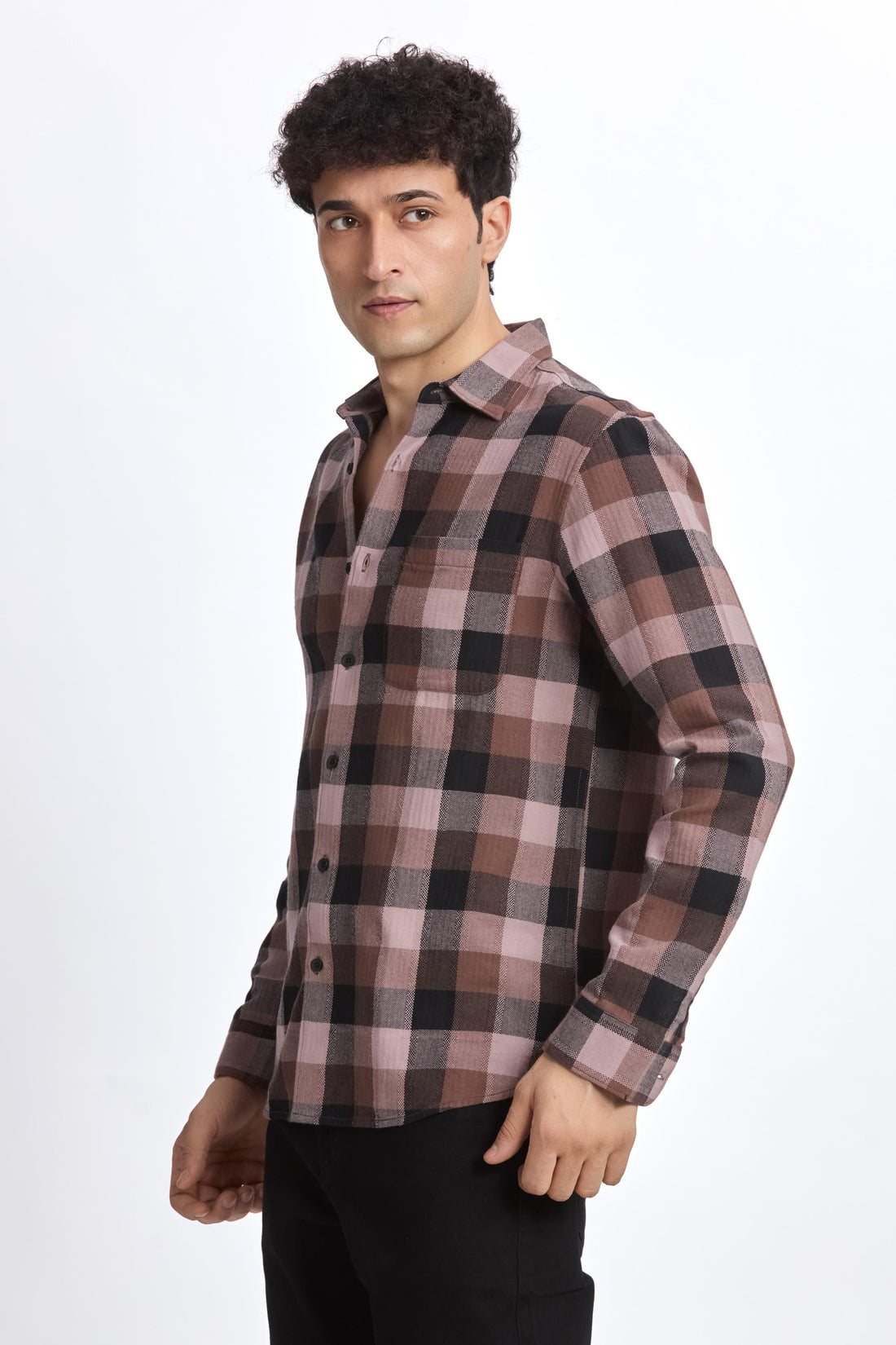BROWN CHECK  REGULAR FIT SHIRT