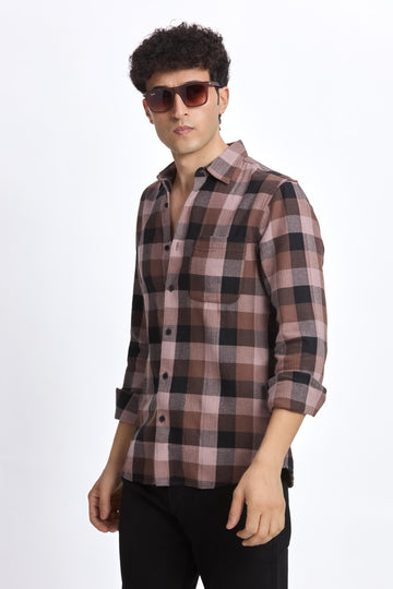BROWN CHECK  REGULAR FIT SHIRT