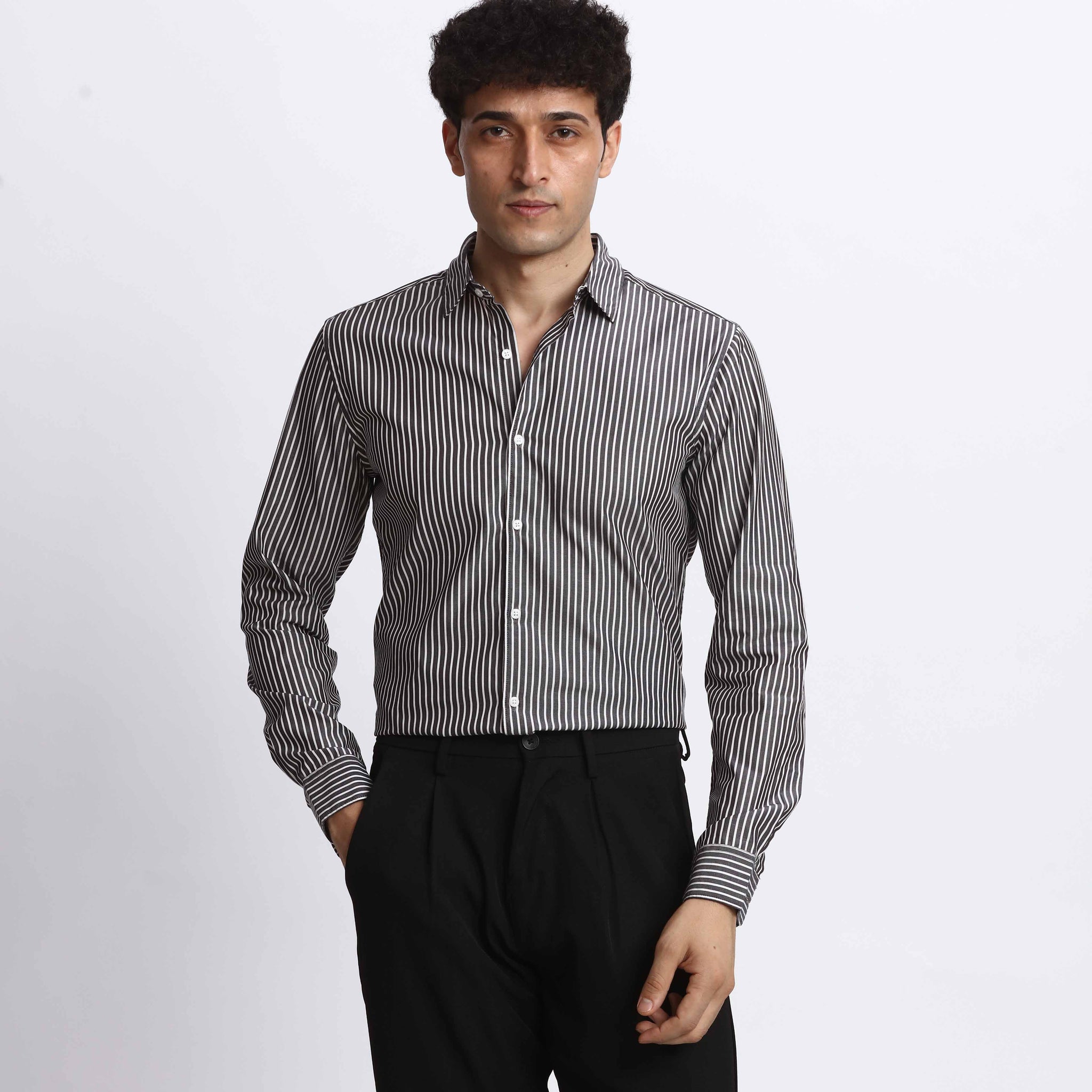 BLACK STRIPE SLIM FIT SHIRT