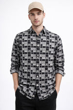 JACQUARD BLACK REGULAR FIT CASUAL SHIRT