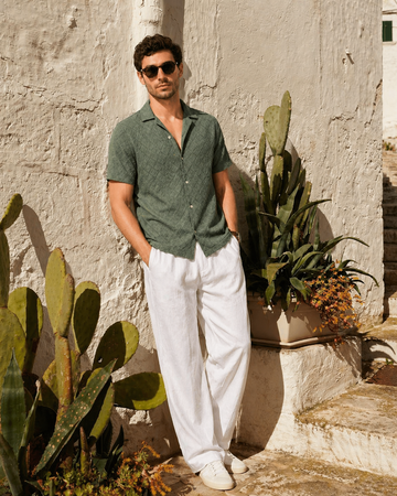 XKIND'S Muted Sage Green Relaxed Fit 100% Cotton Solid Shirt.