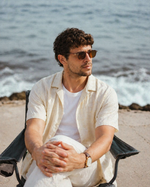 XKIND'S Cream Relaxed Fit 100% Cotton Solid Shirt.
