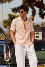 XKIND'S Peach Pink Relaxed Fit 100% Cotton Solid Shirt.