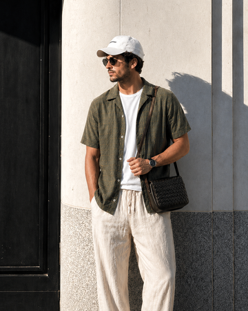 XKIND'S Olive Relaxed Fit 100% Cotton Solid Shirt.