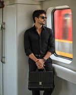 JONESBURG'S Black 100% Cotton Slim Fit Solid Shirt