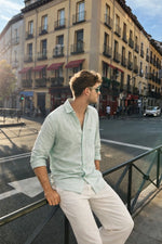 100% GREEN COTTON STRIPED SHIRTS FOR MEN