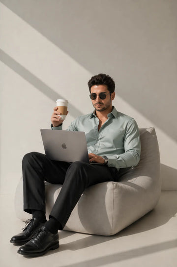 JONESBURG'S Mint 100% Cotton Slim Fit Solid Shirt