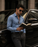 JONESBURG'S Powder Blue 100% Cotton Slim Fit Solid Shirt