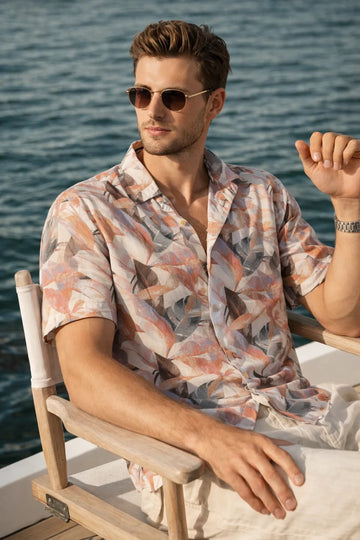 XKIND'S BROWN HALF SLEEVES PRINTED RELAXED FIT SHIRTS FOR MEN.