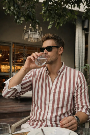 RED STRIPED REGULAR FIT CASUAL SHIRT